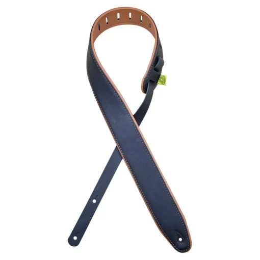 Colonial Leather - 2.5″ Padded Upholstery Leather Guitar Strap - Black & Tan