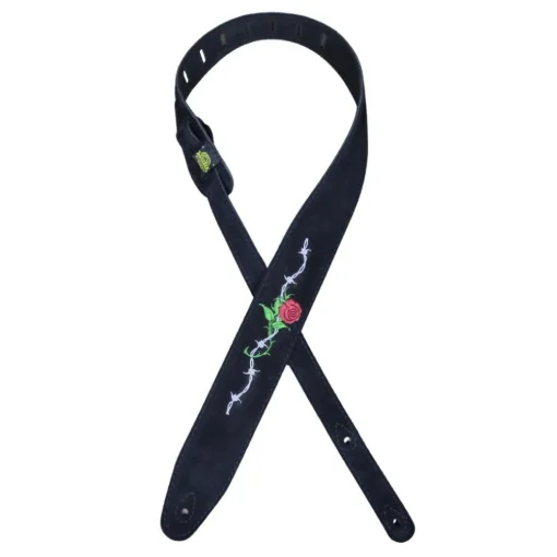 Colonial Leather DSS-ED5 Black Suede Embroidered Strap - Rose & Barb Wire