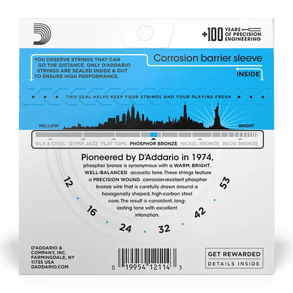 D'Addario - EJ16 - Phosphor Bronze Light 12-53 - Acoustic Guitar Strings