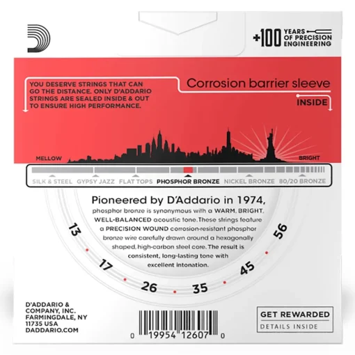 D'Addario - EJ17-3D - 3 Pack Phosphor Bronze Medium 13-56 - Acoustic Guitar Strings