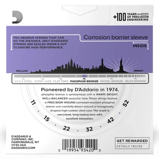 D'Addario - EJ26-3D - 3 pack Phosphor Bronze Custom Light 11-52 - Acoustic Guitar Strings
