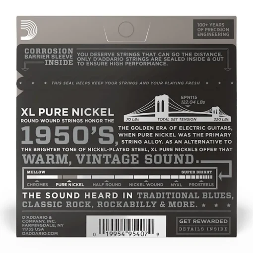 D'Addario - EPN115 - Pure Nickel Blues Jazz Rock 11-48 - Electric Guitar Strings