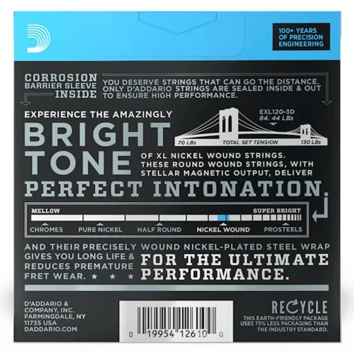 D'Addario - EXL120-3D - 3 Pack Nickel Wound Super Light 9-42 - Electric Guitar Strings