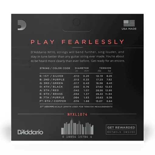 D'Addario - NYXL1074 10-74 Light Top / Heavy Bottom 8 String Set