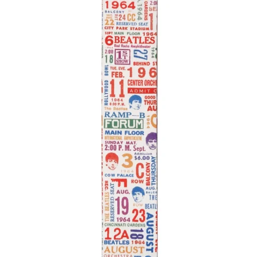 D'Addario Beatles 1964 US Tour Ticket Stubs Guitar Strap, Multi Color