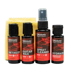 D'Addario Instrument Care Kit with Finish Cleaner, Guitar Wax, Spray Cleaner, Fingerboard Conditioner, and Cotton Polishing Cloth