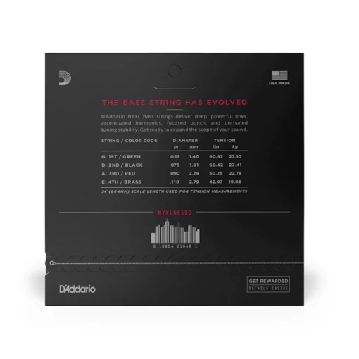 D'Addario NYXL55110 Nickel Wound Bass Guitar Strings, Heavy 55-110, Long Scale