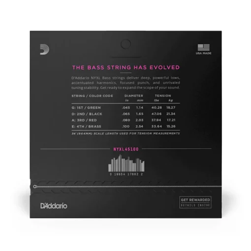 D'Addario NYXL45100 Nickel Wound Bass Guitar Strings, Regular Light, 45-100, Long Scale