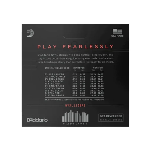 D'Addario NYXL1238PS NYXL Nickel Wound Strings for E9th Pedal Steel - .012-.038, Custom Medium