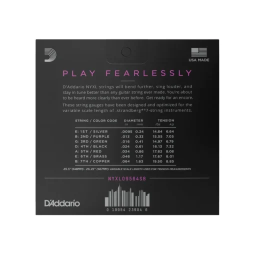 D'Addario NYXL09564SB NYXL Nickel Wound Electric Guitar Strings - .0095-.064 Custom Light 7-string