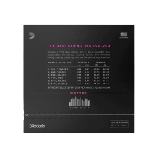 D'Addario NYXL32130SL NYXL Super Long 6-string Bass Strings - .032-.130