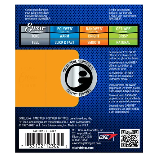Elixir 12302 Nanoweb Electric Baritone 12-68