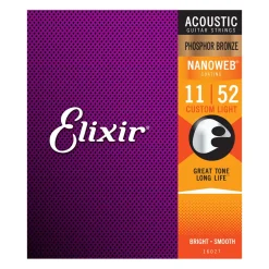 Elixir 16027 Nanoweb Phosphor Bronze Custom Light 11-52