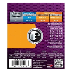 Elixir 16027 Nanoweb Phosphor Bronze Custom Light 11-52