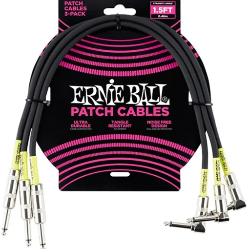 Ernie Ball 45 cm Feet Straight / Angle Patch Cable 3 Pack, Black
