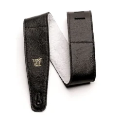 Ernie Ball 2.5 inch Adjustable Italian Leather Strap with Fur Padding, Black