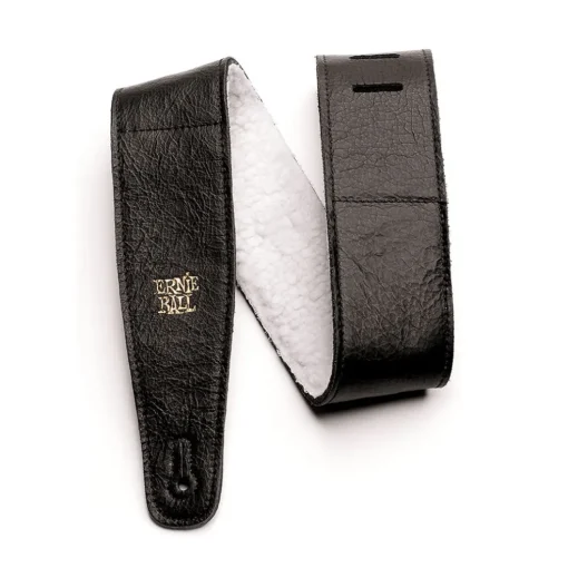 Ernie Ball 2.5 inch Adjustable Italian Leather Strap with Fur Padding, Black