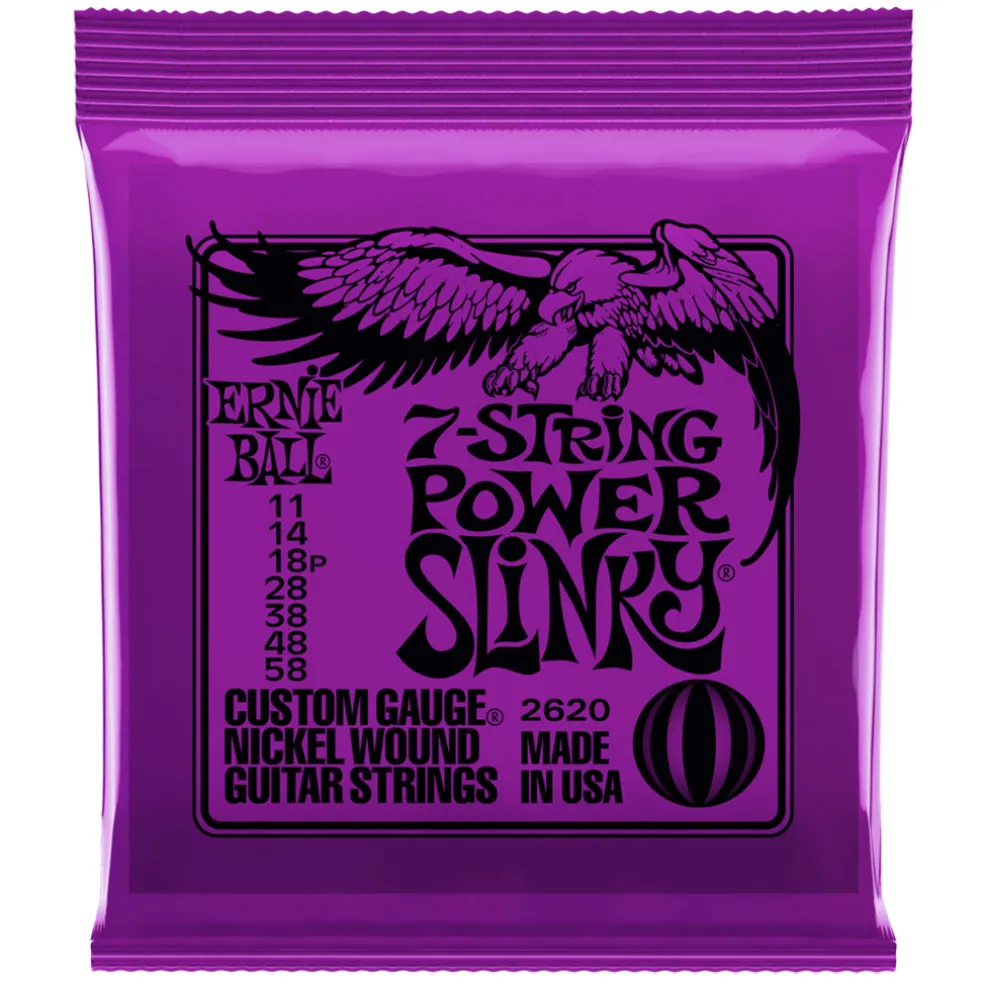 Ernie Ball Power Slinky 7-String Nickel Wound Electric Guitar Strings, 11-58 Gauge