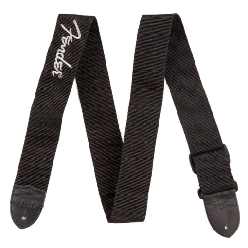 Fender - 2" Black Poly Strap w/ Grey Fender® Logo