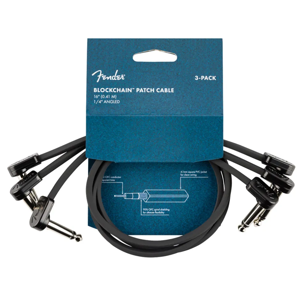 Fender Blockchain 16" Cable 3 Pack Angle/Angle