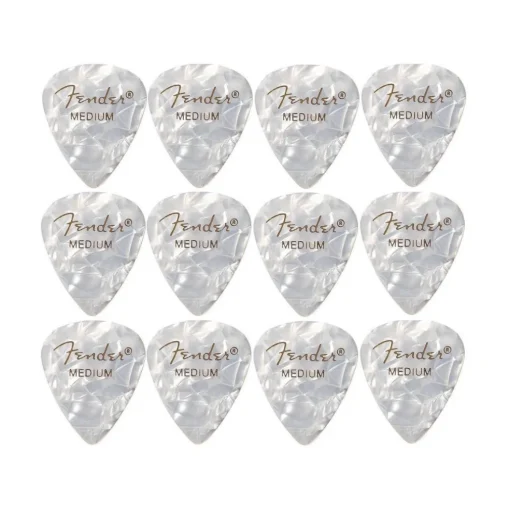 Fender Premium Celluloid 351 Shape Picks Medium White Moto 12 Pack