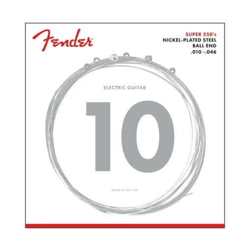 Fender Super 250 Guitar Strings, Nickel Plated Steel, Ball End, 250R Gauges .010-.046, (6)