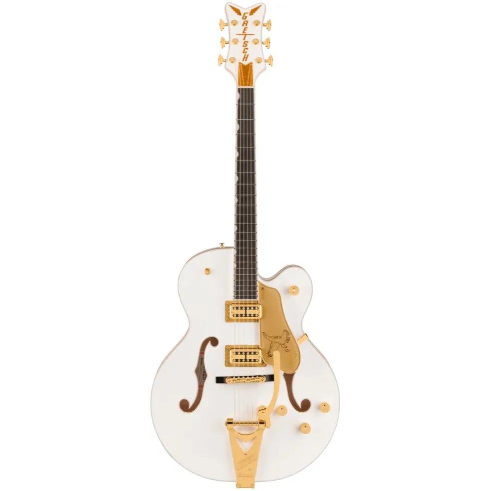 Gretsch Falcon Hollow Body Ebony Fingerboard with String Thru Bigsby and Gold Hardware - White