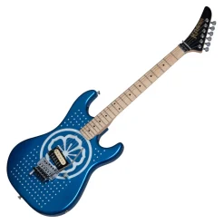 Kramer - Baretta Reverse Headstock Electric Guitar with Soft Case - White Lotus Custom Graphic White/Candy Blue