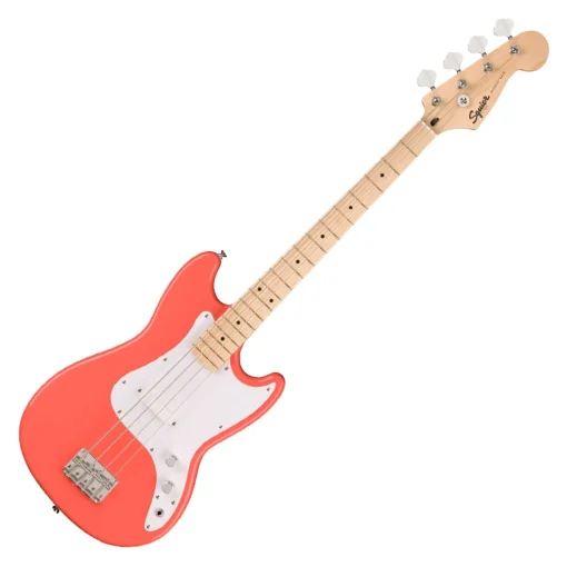 Squier Sonic™ Bronco™ Bass - Maple Fingerboard - White Pickguard - Tahitian Coral