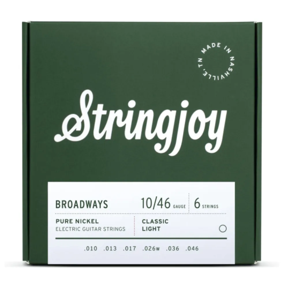 Stringjoy Broadways | Classic Light Gauge (10-46) Pure Nickel Electric Guitar Strings