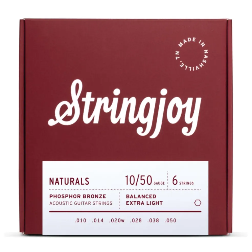 Stringjoy Naturals | Extra Light Gauge (10-50) Phosphor Bronze Acoustic Guitar Strings