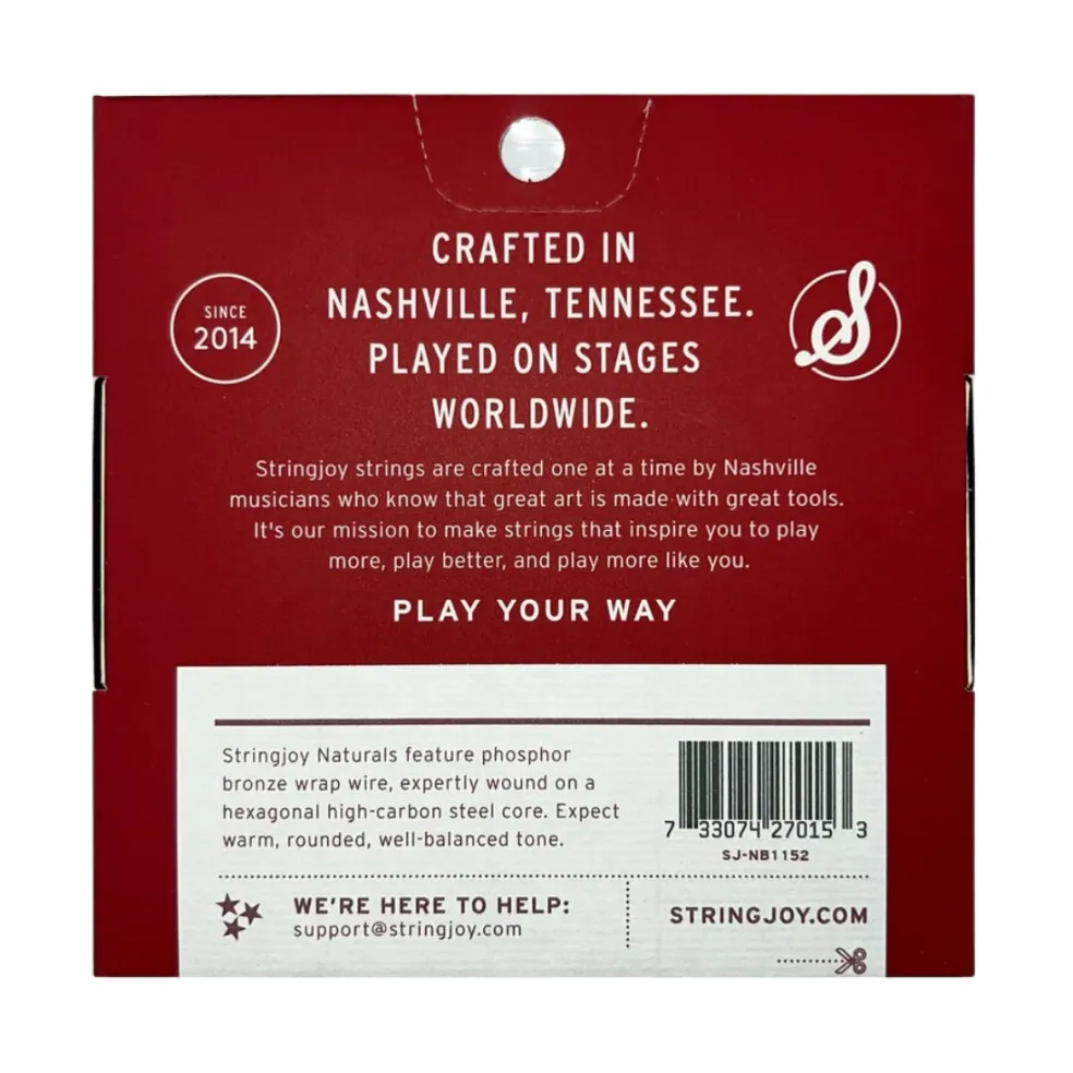 Stringjoy Naturals Phosphor Bronze Acoustic Guitar Strings - Super Light Gauge (.011 - .052)