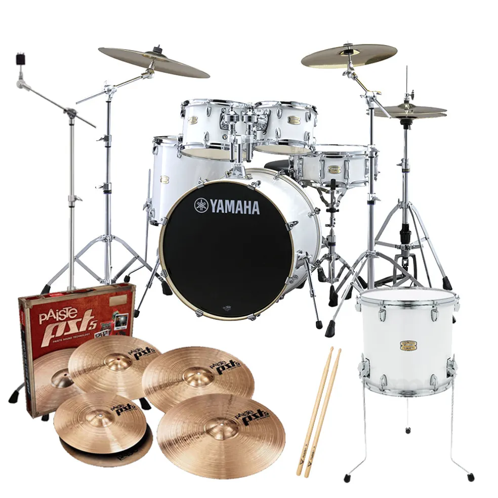 Yamaha Stage Custom Birch Euro Drum Kit Pack (Free 14" Floor Tom) with Hardware Pack & Paiste PST5 Cymbals - Pure White