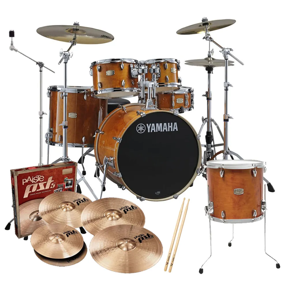 Yamaha Stage Custom Birch Euro Drum Kit Pack (Free 14" Floor Tom) with Hardware Pack & Paiste PST5 Cymbals - Honey Amber